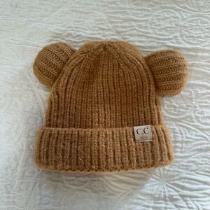 C.C. Kids Bear Ears Ribbed Knit Beanie In Camel Color Small, Warm